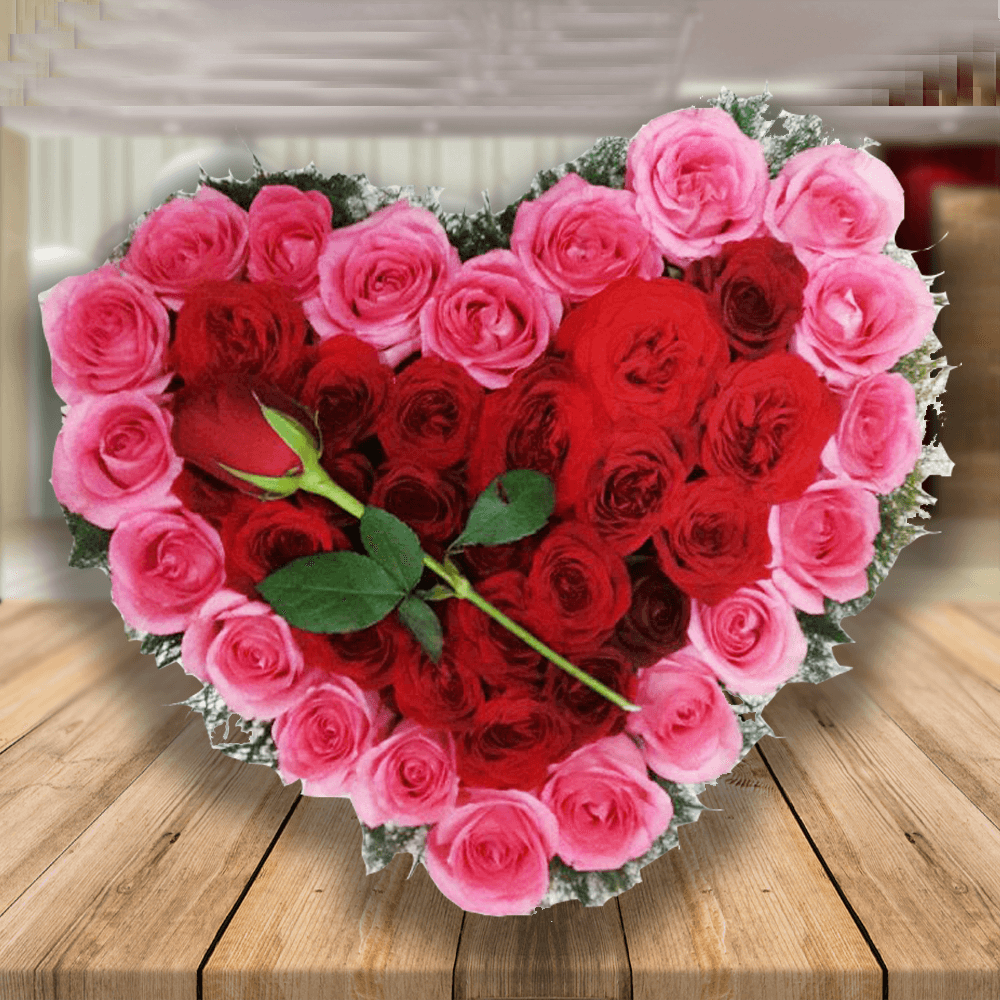 Basket of 20 Pink Roses and 20 Red Roses
